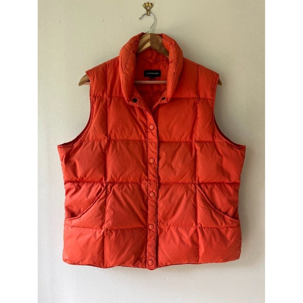 Land's End Sz L Orange Women's Max 600 Down Puffer Vest Pockets